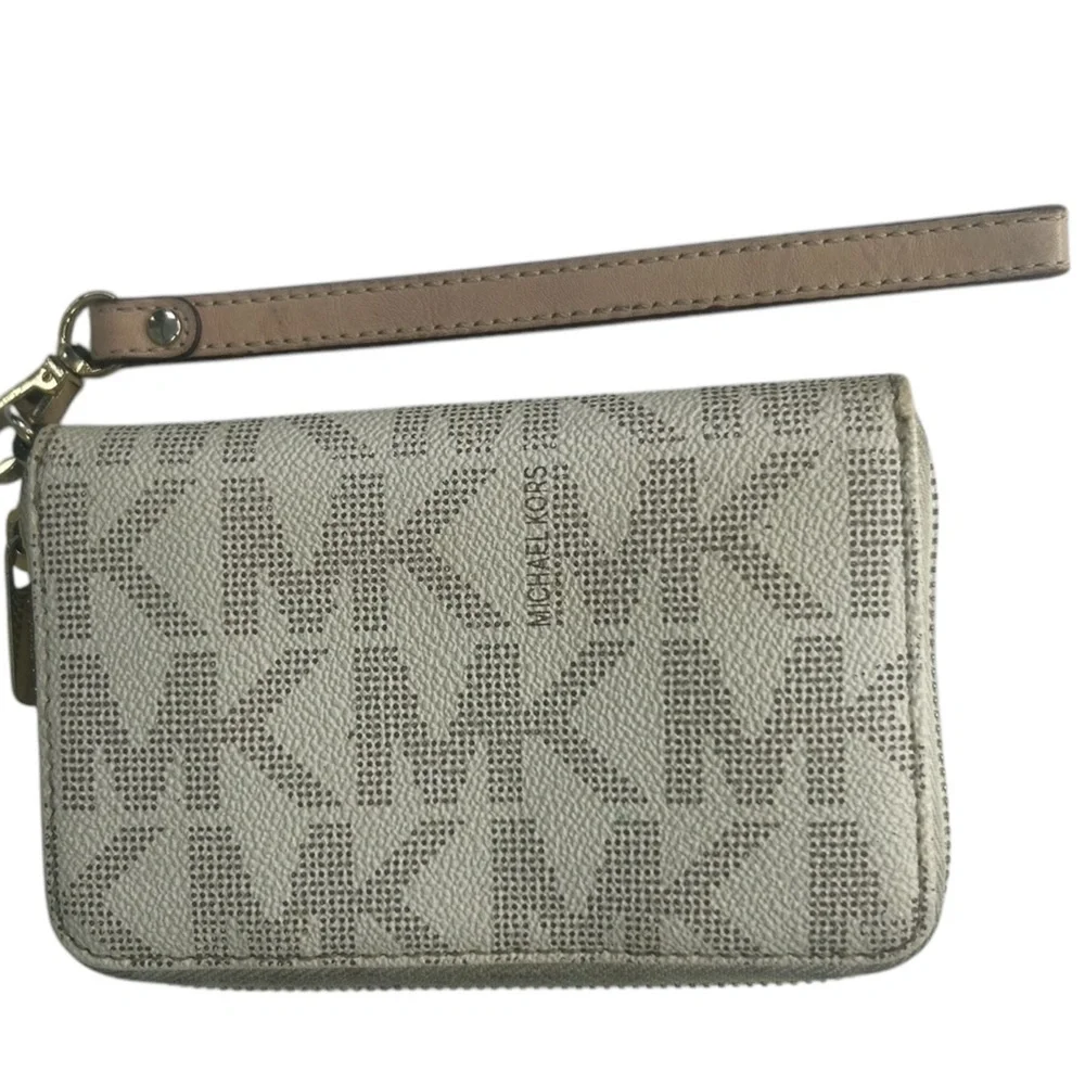 Michael Kors Beige Brown Logo Wristlet Wallet Organizer